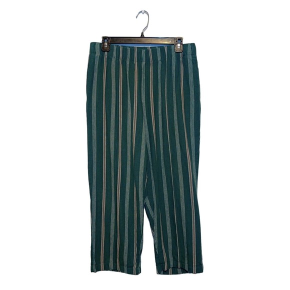 DIP Women's Linen Trouser Pants Size M Capri Pockets Elastic Green Loose Fitting - Picture 2 of 11